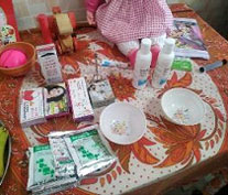 IFA syrup, ORS sachet, bowl, Sanitizer, Family Planning materials